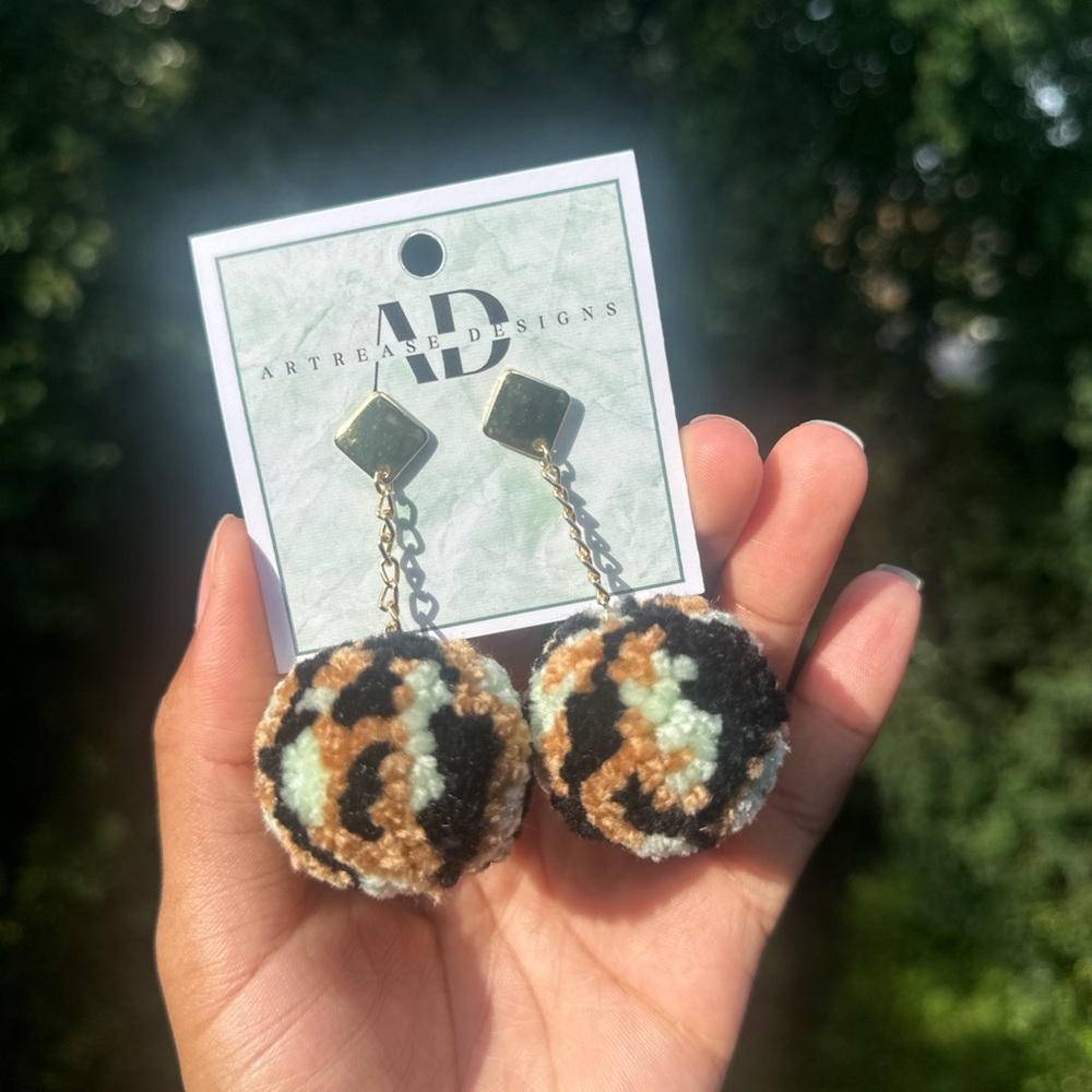 Mint Chocolate Pom Pom Earrings